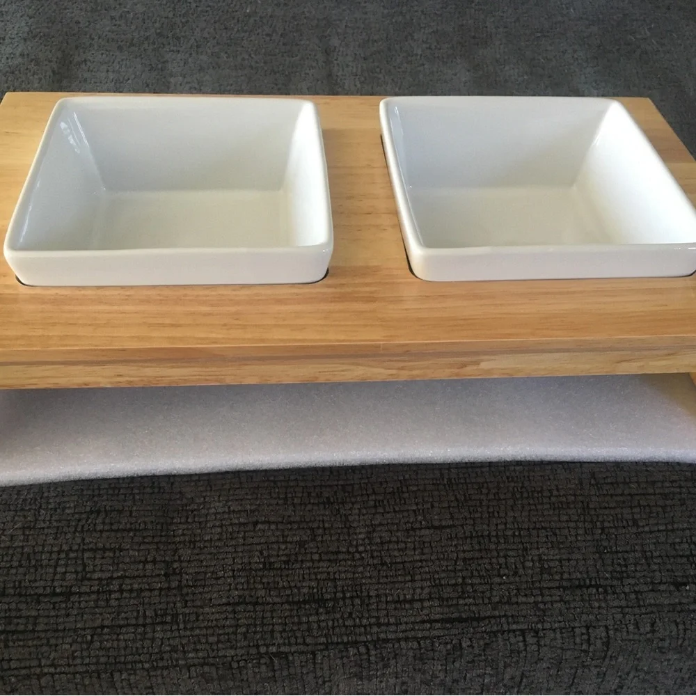 Wood Ceramic Double Diner Bowl.